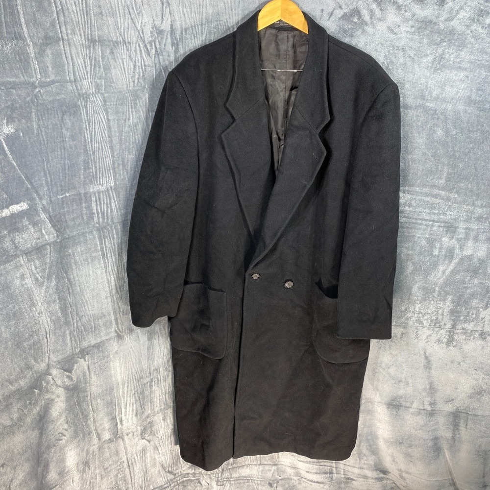 Vintage Chaps Ralph Lauren Men's 46R Overcoat Wool & Cashmere Blend Black